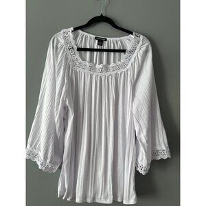 BYdesign 1X White Blouse Cottagecore Coastal Lightweight Feminine Top Spring